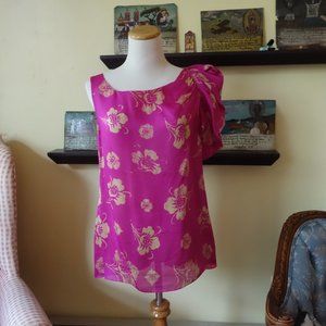 Anthropologie Leifsdottir Pink & Gold Asymmetrical Sz 10 Blouse - Light as Air